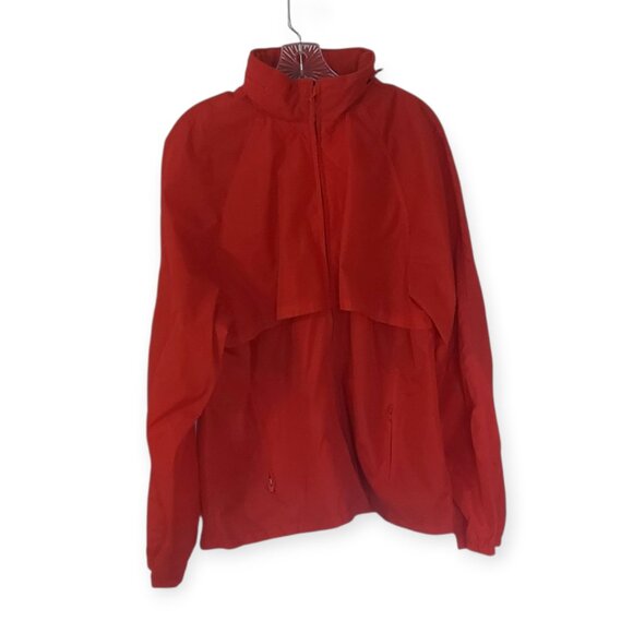 VTG Eddie Bauer Jacket Mens Red Rain Coat Windbreaker Vented Hideaway Hood Sz L - Picture 2 of 5
